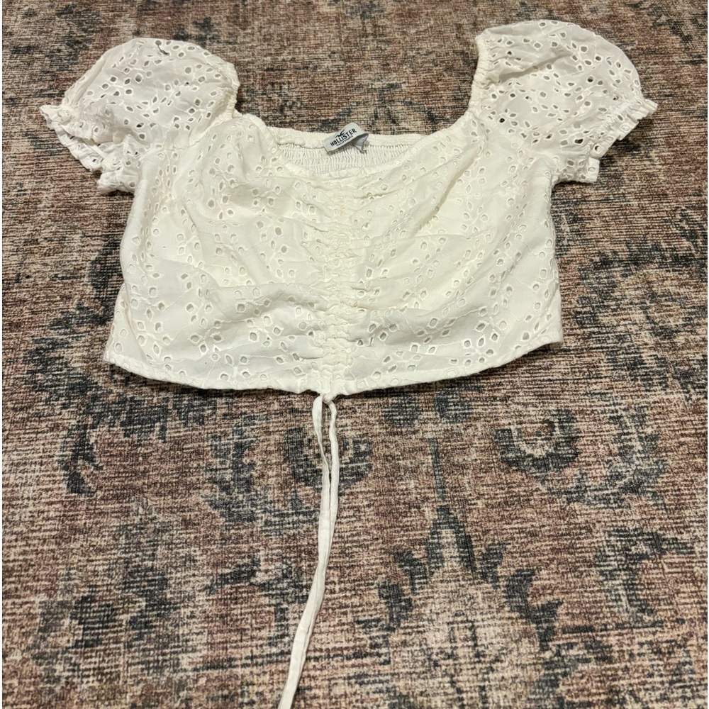 White tie up Ruffle Hollister shirt